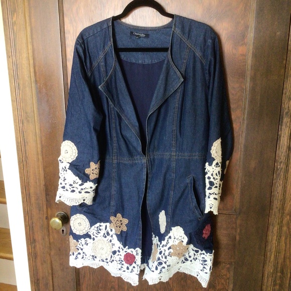 Chadwick’s of Boston Collectibles Lace Detail Denim Jacket sz large - Picture 2 of 6